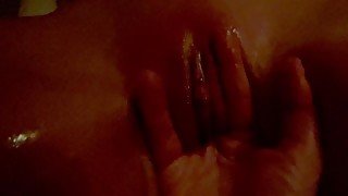 Oiled wet pussy massage & fingering real moaning