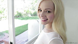 Charming blonde Elsa Jean guzzles big and juicy dick on a pov camera
