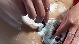 Pussy and ass shaving (4K quality) - big pussy lips