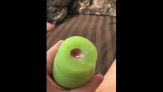 Daddy fuck's a pocket pussy and fill's it up with hot cum squirting out