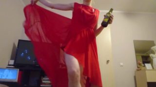 Dirty naughty girl: holiday tease in red dress
