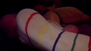 Launching into '22 with a blast of cum on colorful striped ankle socks!