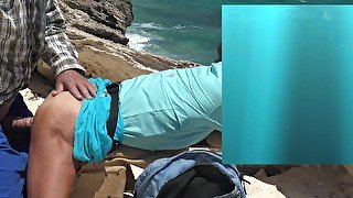 Outdoors on a cliff sex, with tied up Cock, and separated Balls.