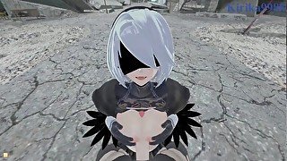 2B and A2 have deep futanari sex in the city. - Nier: Automata POV Hentai