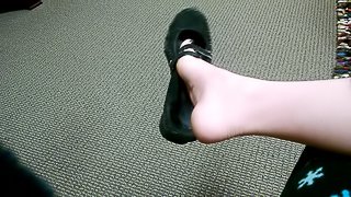 Public Shoe Play at the Doctor's Office in Black Flats Sandals Sexy Feet