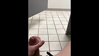 Public bathroom with door open