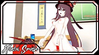 Amber fucking Hu Tao with a strapon - Genshin Impact Lesbian Hentai