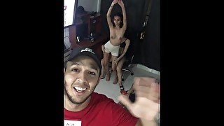 with my stepsister we warm up listening to the music