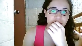 Hot nerdy glassed girl strips, dances and almost gets busted.