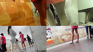 Amateur auburn girl shows g-string in candid upskirts