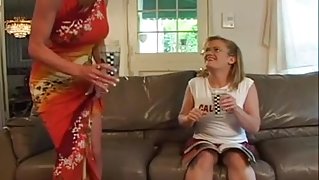 Big boobies lesbian granny with young babe