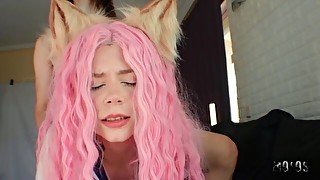 Beautiful pink-haired doll Rainy Storm screwed in the anal hole