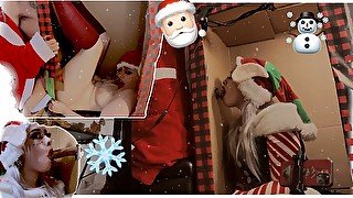 SANTA puts his north pole into a gloryhole Christmas gift and fucks his ELF
