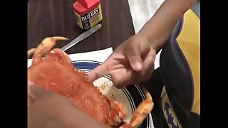 Eating a big crab