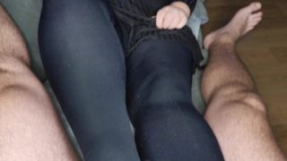 Talking dirty while giving him an footjob