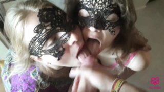 Double swallow blowjob in the mirror *Poly-amory*