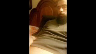 Hot muscular bearded guy jerking his huge dick and moaning