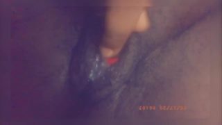 Ebony caught playing with herself 