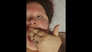 Facial and then she eats the cum off her face bbw ssbbw