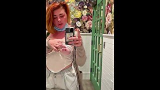 Playing with my Nipples in the Restaurant Bathroom 🥴 Onlyfans: @morganacrane