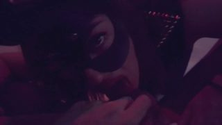 Lilly Devil Slut in BDSM mask passionately sucks cock, licks balls, rimming and moans from it