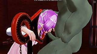 3D HENTAI BDSM Bound elf sucks big orc cock