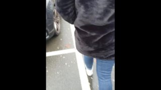 Step mom pull off panties fucking step son on the back of the car while people watching 