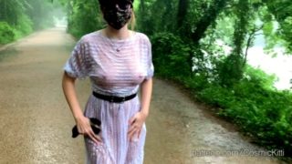 Voyeur Girl forgets bra See thru starts Raining