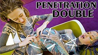 Alternative TATTOO teens fucking each other with crazy toys, anal GAPE, DP, big toys, goth, punk