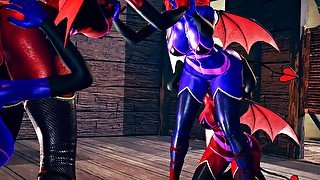 Red VS Blue Succubus lesbian Foursome