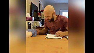 Babygirl distracting daddy from work and getting pounded