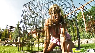 Tamed Teens Caged cutie let out for fucking and cum feed