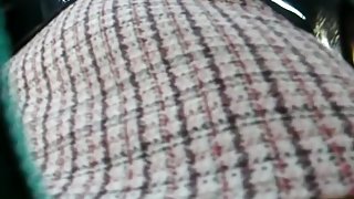 Girl in checked skirt sexy pantyhose legs up skirt