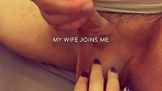 A curious wife lends a helping hand by using her fingertips all over daddy's balls.