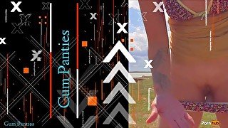 Stranger again cum in my panties on the beach Risky public creampie