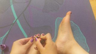 Cute Arabic Feet in Purple Socks with Toe Painting FOOT FETISH