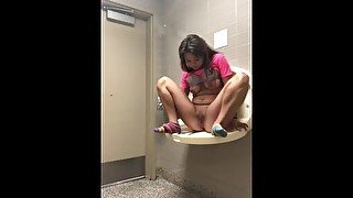 masturbating in public bathroom squirts