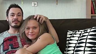 Voracious blondie covers her tits with cream and gets her pussy tickled