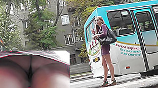 Gorgeous lady walks around in the upskirt free film