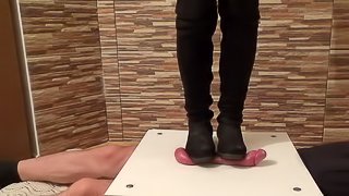 cock and balls under cruel boots - CBT trampling