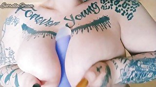 Playing with a dildo and my tits