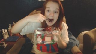 Pregnant Redhead Camgirl Eating Cake- happy birthday to Me!