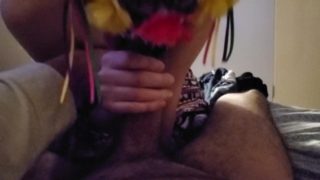 Cute 18 year old takes cumshot on tits and sucks Stepdaddy's cock 