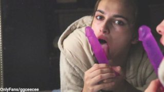 Bored Horny Teen Finds Dildo and Blows it