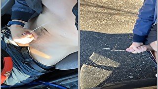 RISKY/UNCUT COCK - Teen guy(18+) cum twice in a parking lot - Slow motions at the end of video