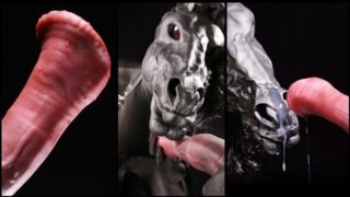 Furry anthro ponyplayer jerking off huge cock cumming on her face