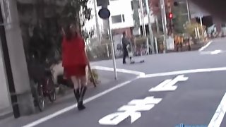 Sharking of a lovely Asian chick in a short red skirt