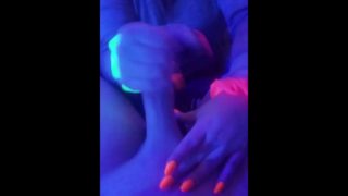 Hot Mistress Edging Handjob with Ballbusting and Blacklight ;)