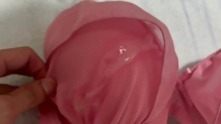 Pink bra after sperm bukkake.
