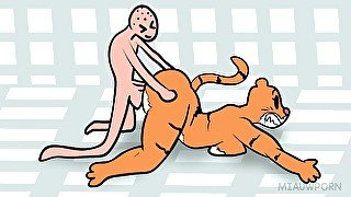 Futa Tiger Furry Fucks Guy with Two Dicks! 2D Porn Animation